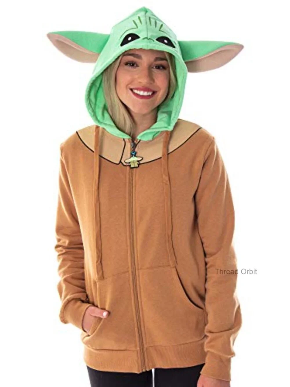 The Child Baby Yoda Character Costume Zip Hoodie with 3D Ears - Juniors